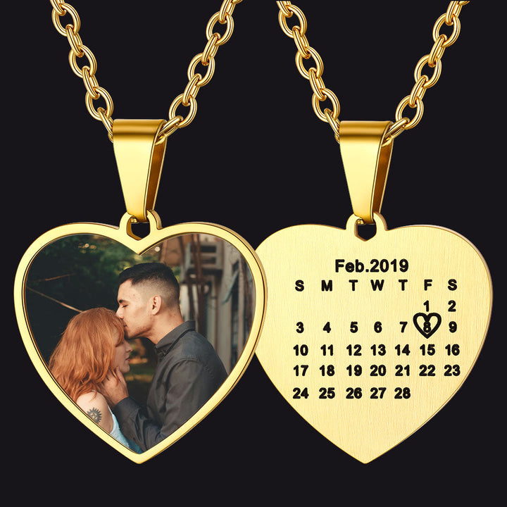 Customized Heart Photo Picture Necklace with Calendar for Women
