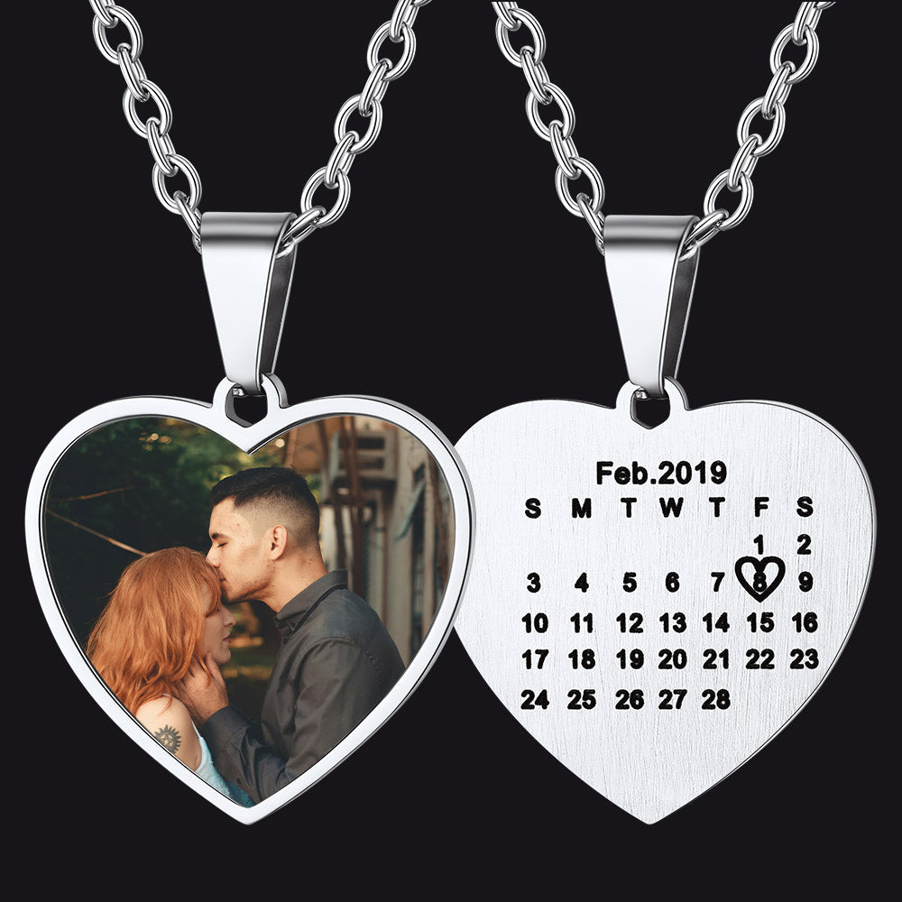 Customized Heart Photo Picture Necklace with Calendar for Women