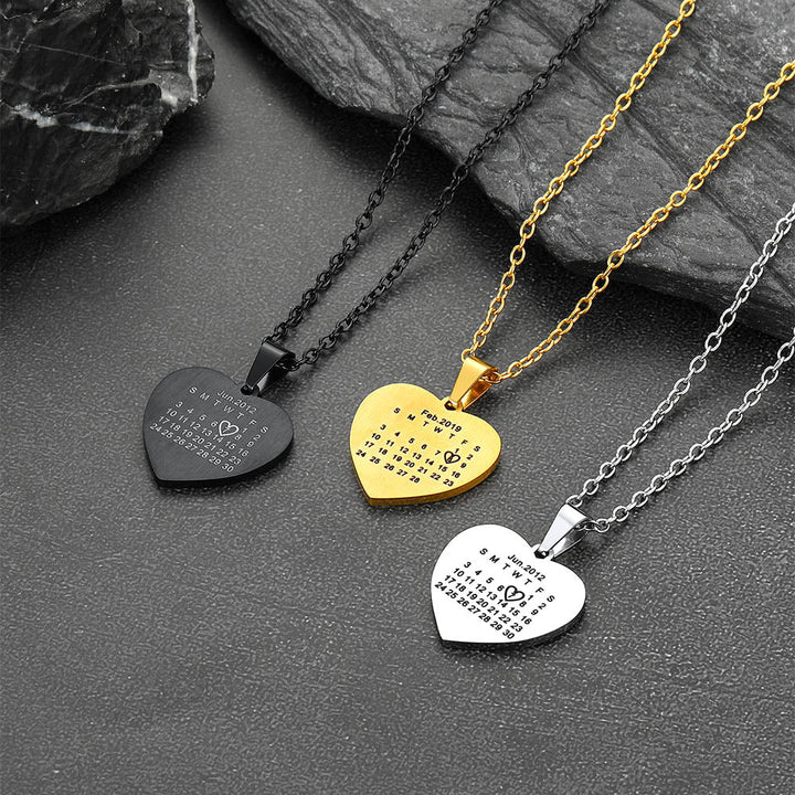 Customized Heart Photo Picture Necklace with Calendar for Women