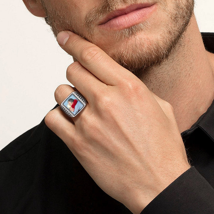 Customized Photo Ring Square Engraved Signet Ring for Men