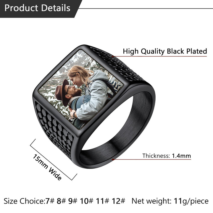 Customized Photo Ring Square Engraved Signet Ring for Men
