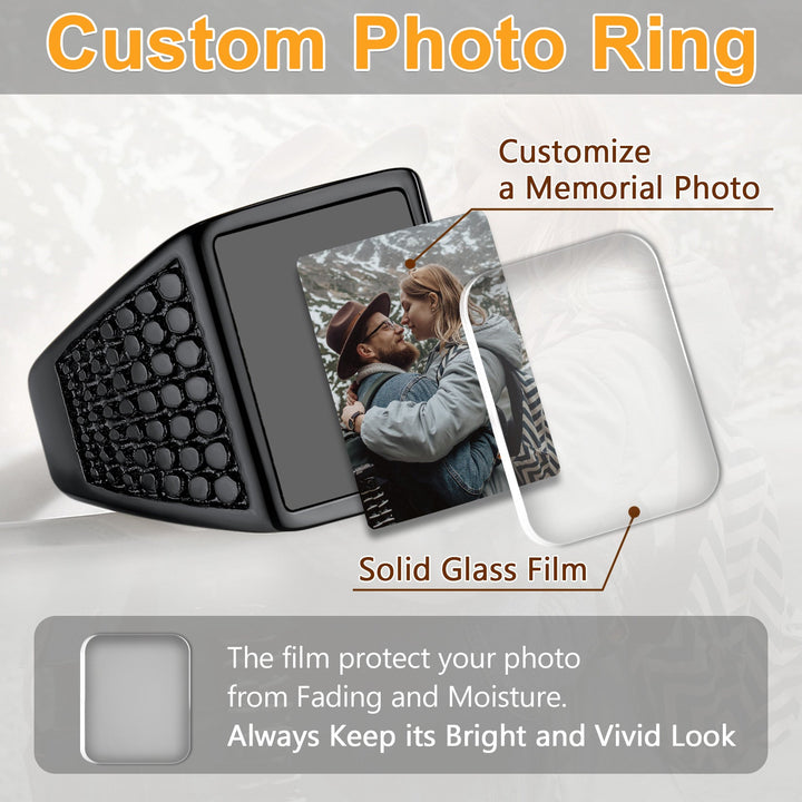 Customized Photo Ring Square Engraved Signet Ring for Men