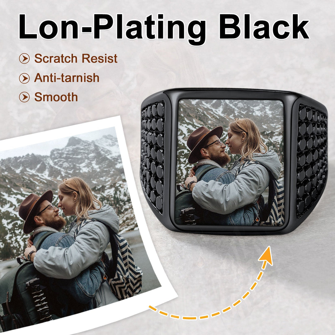 Customized Photo Ring Square Engraved Signet Ring for Men