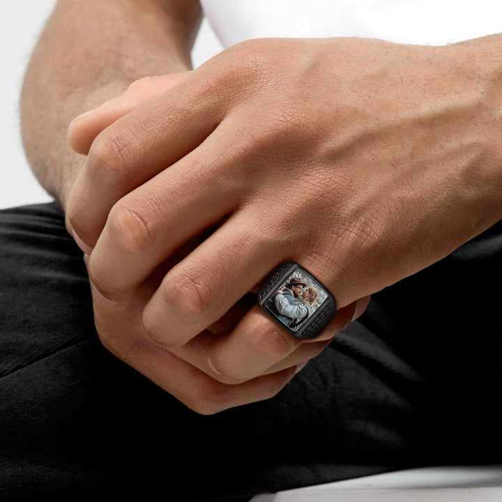 Customized Photo Ring Square Engraved Signet Ring for Men