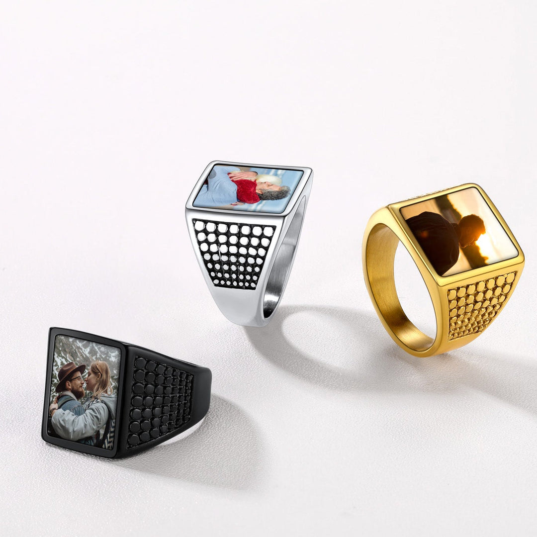 Customized Photo Ring Square Engraved Signet Ring for Men