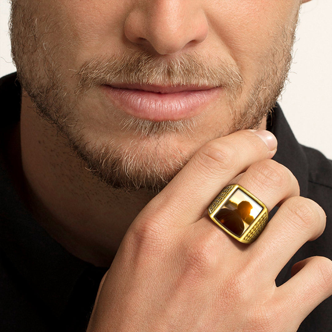 Customized Photo Ring Square Engraved Signet Ring for Men
