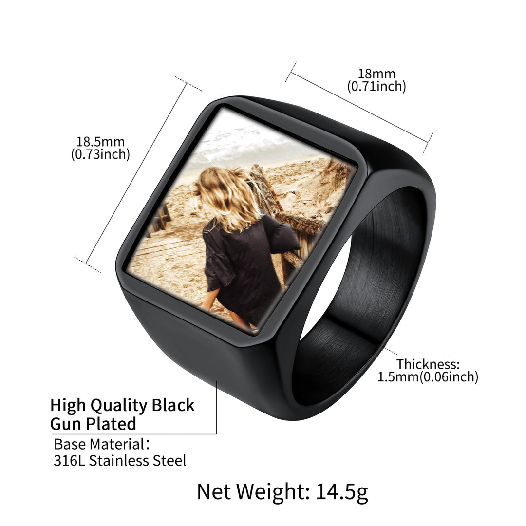 Customized Square Picture Signet Ring With Photo for Men Women
