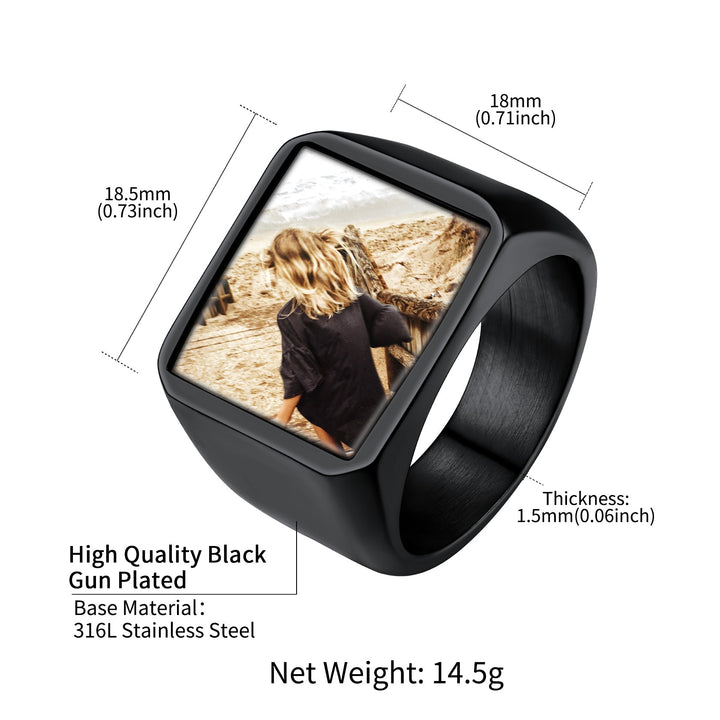Customized Square Picture Signet Ring With Photo for Men Women