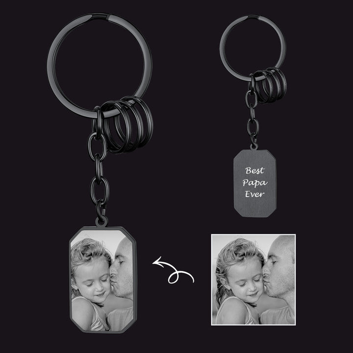 Customized Picture Dog Tag Keychain with Photo for Men Dad Father Day Gift
