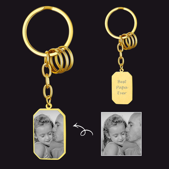 Customized Picture Dog Tag Keychain with Photo for Men Dad Father Day Gift