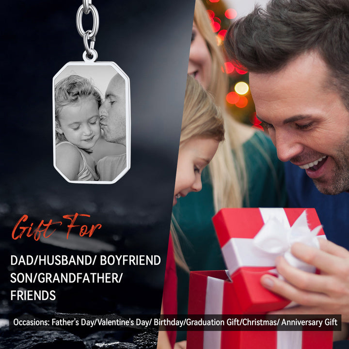 Customized Picture Dog Tag Keychain with Photo for Men Dad Father Day Gift