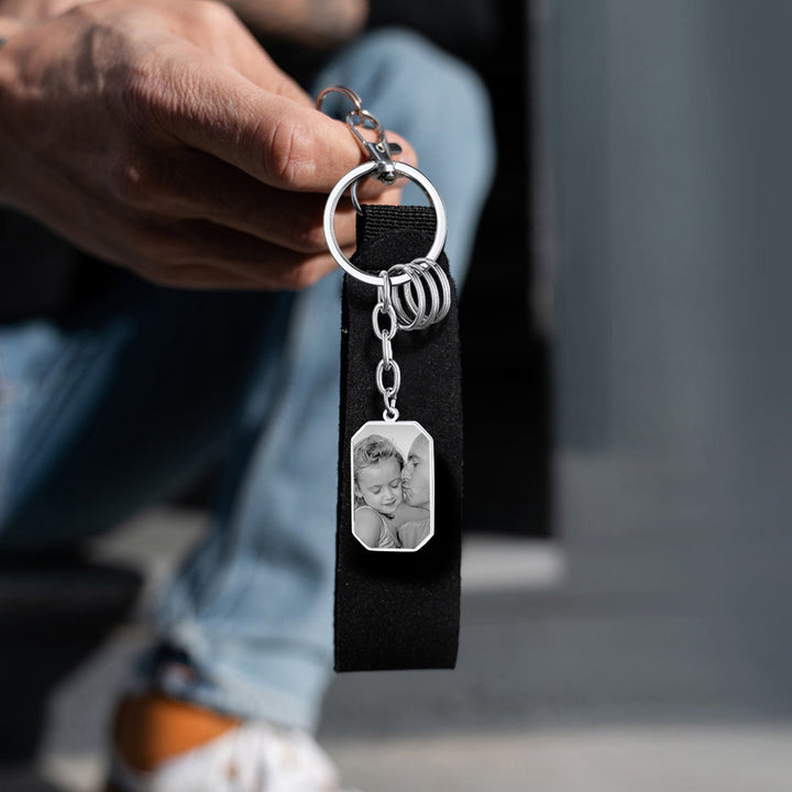 Customized Picture Dog Tag Keychain with Photo for Men Dad Father Day Gift