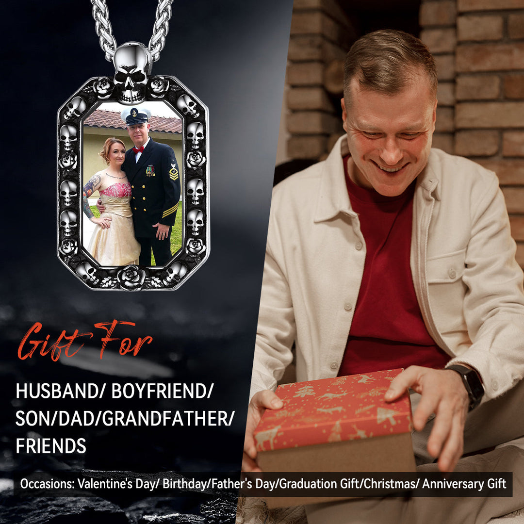 Customized Picture Dog Tag Necklace with Skull Memorial Gift