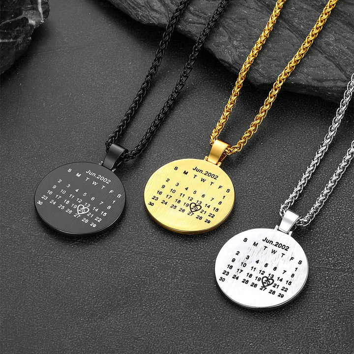 Customized CZ Picture Circle Chain Necklace with Calendar for Men Women