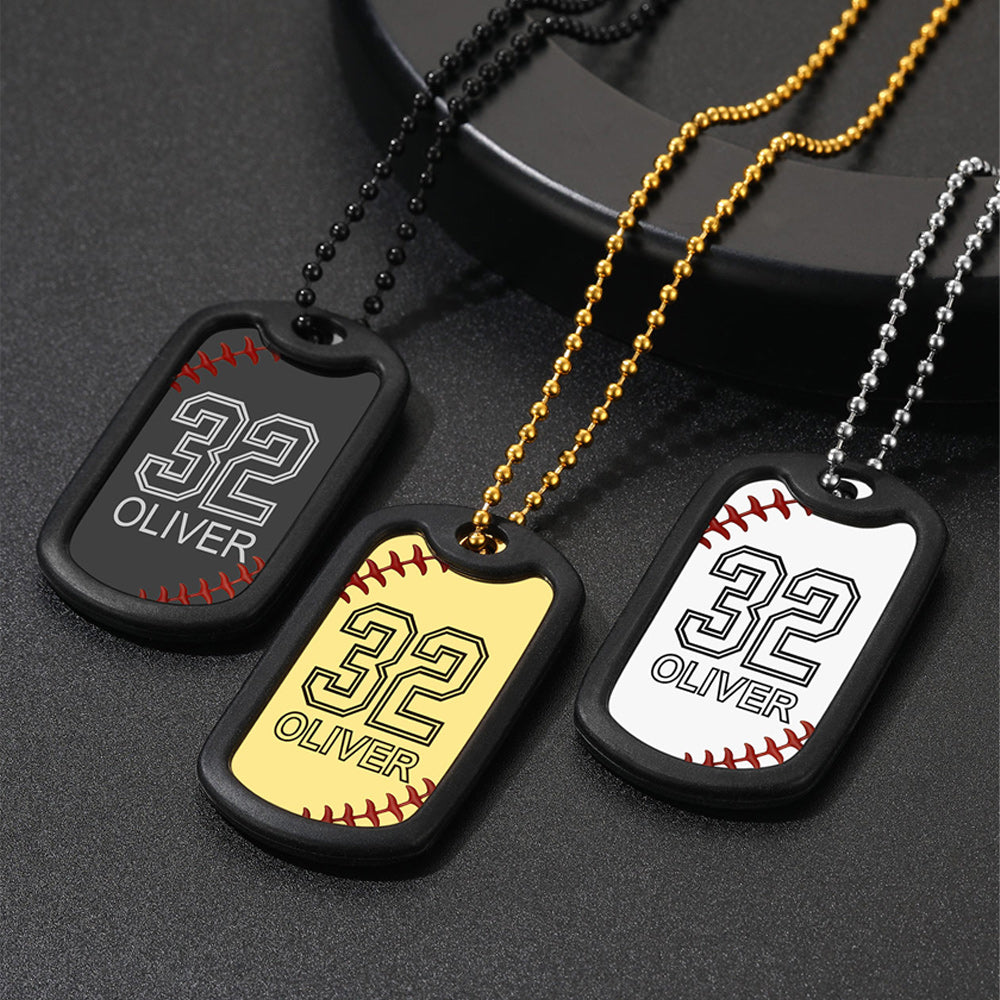 Customized Baseball Number Dog Tag Necklace for Men