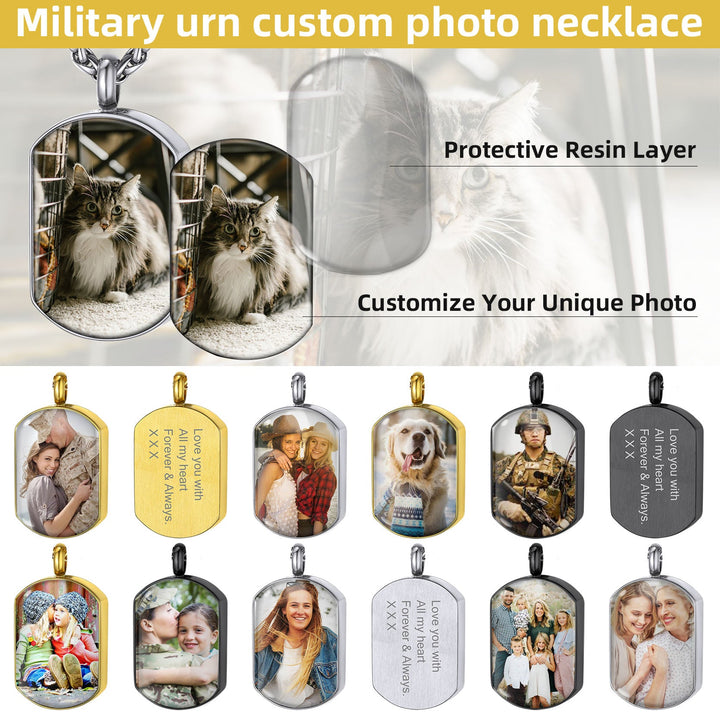 Customized Cremation Picture Urn Pet Ashes Dog Tag Necklace for Dog