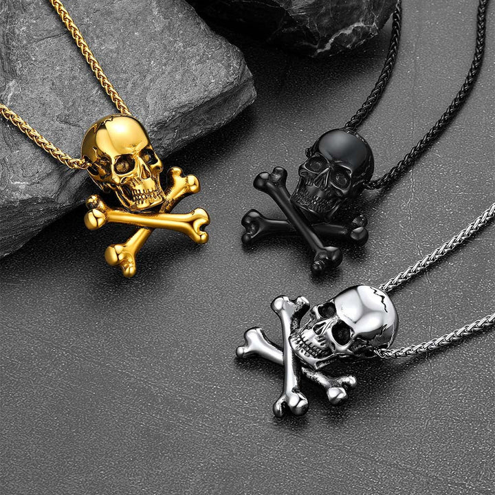 Gothic Pirate Skull Crossbones Necklace For Men