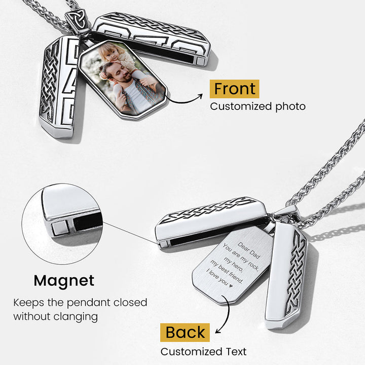 Custom Picture Open Locket Dog Tag Necklace with Viking Rune for Dad