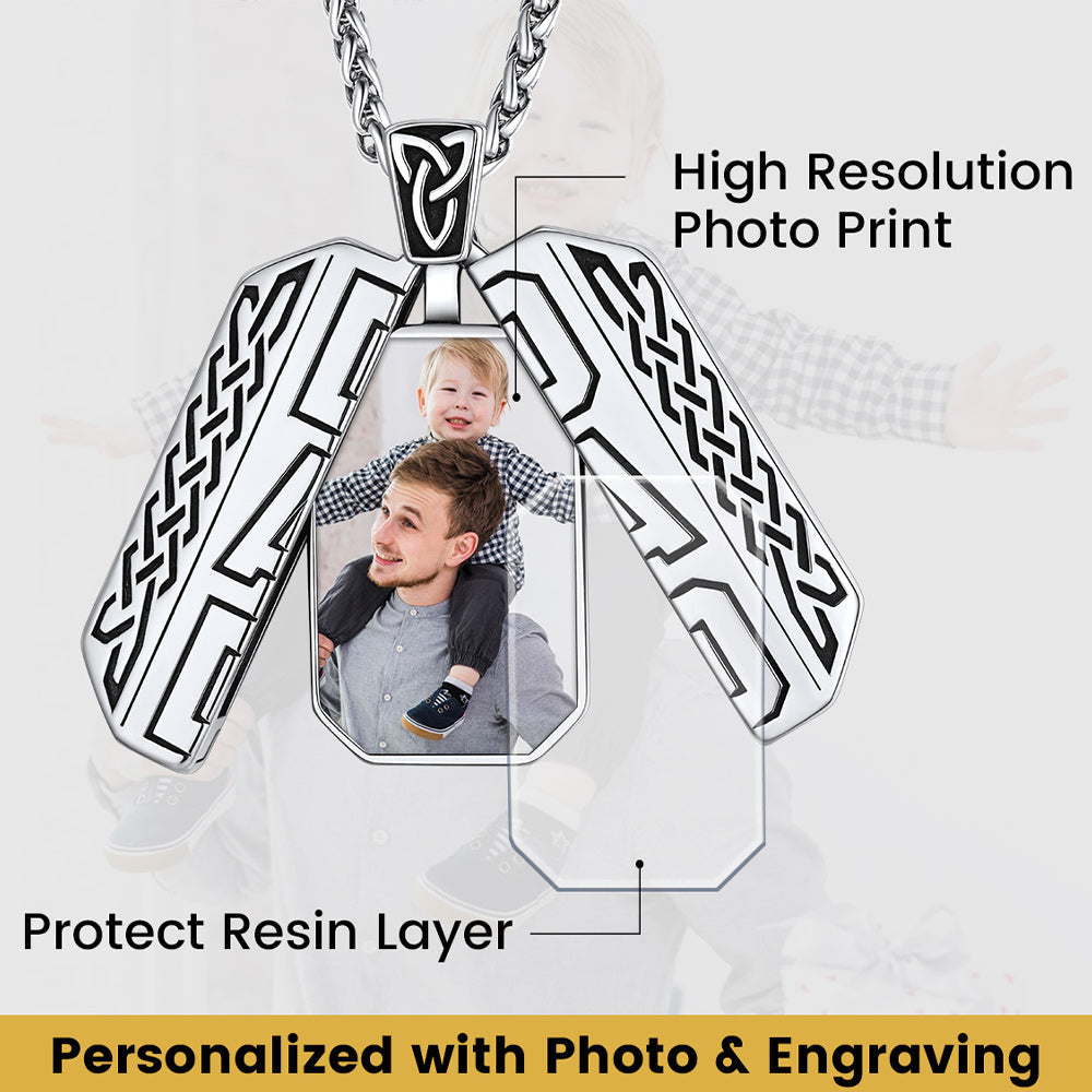 Custom Picture Open Locket Dog Tag Necklace with Viking Rune for Dad