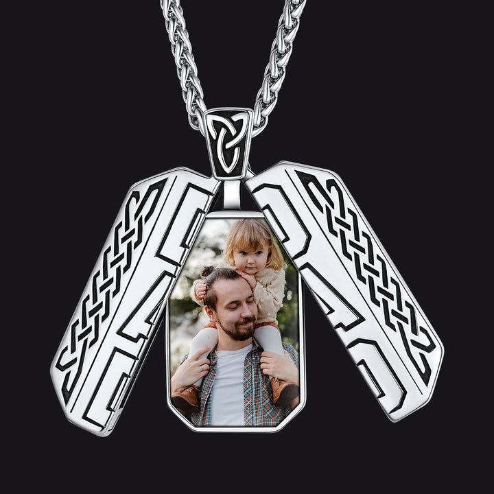 Custom Picture Open Locket Dog Tag Necklace with Viking Rune for Dad