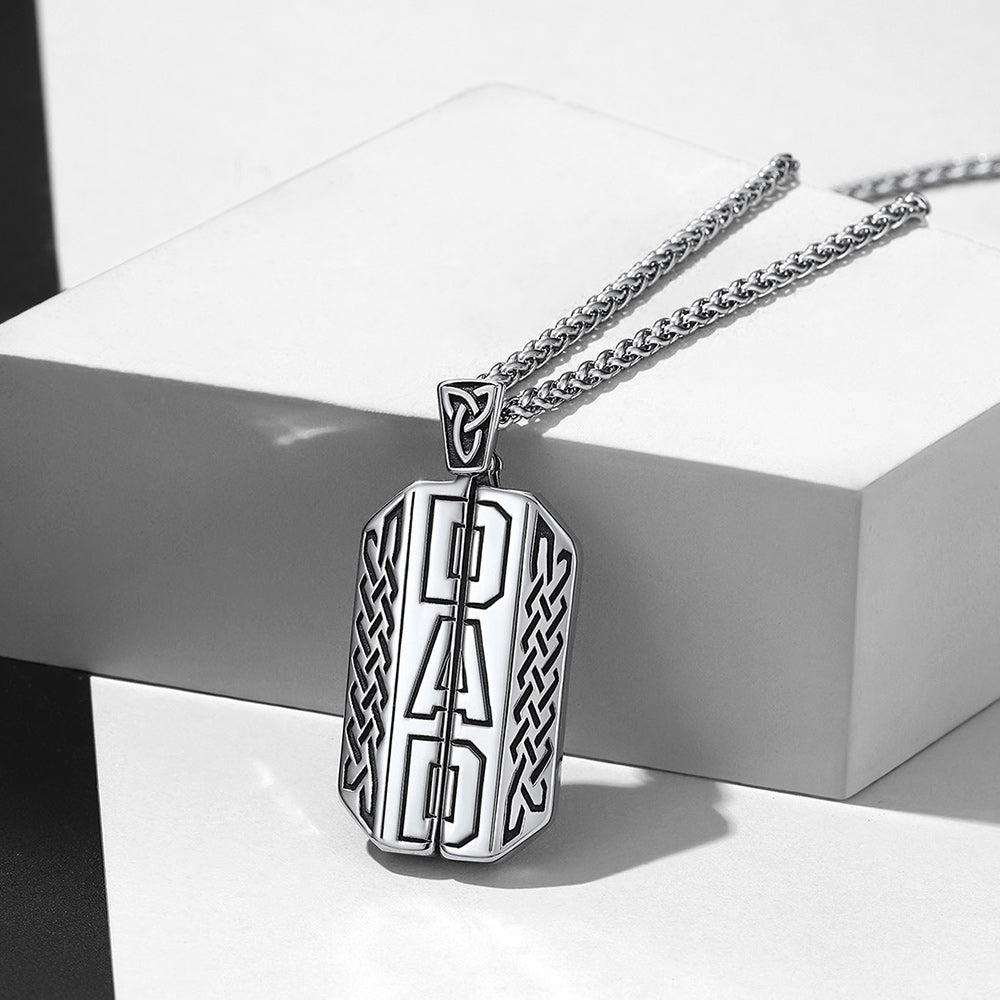 Custom Picture Open Locket Dog Tag Necklace with Viking Rune for Dad