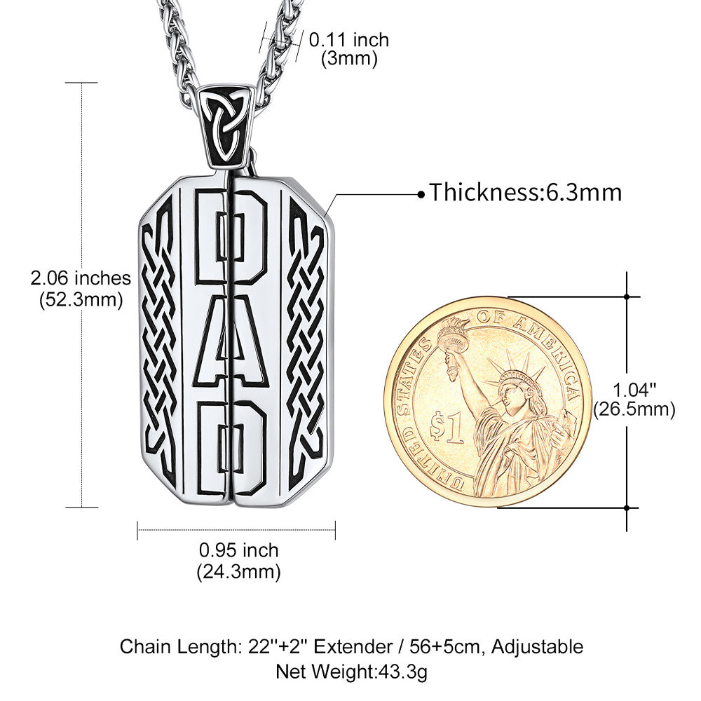 Custom Picture Open Locket Dog Tag Necklace with Viking Rune for Dad