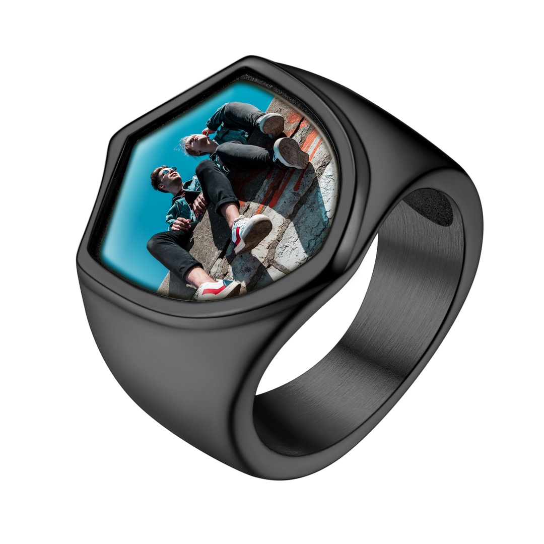 Customized Shield Signet Ring with Photo Memorial Gift for Men and Women
