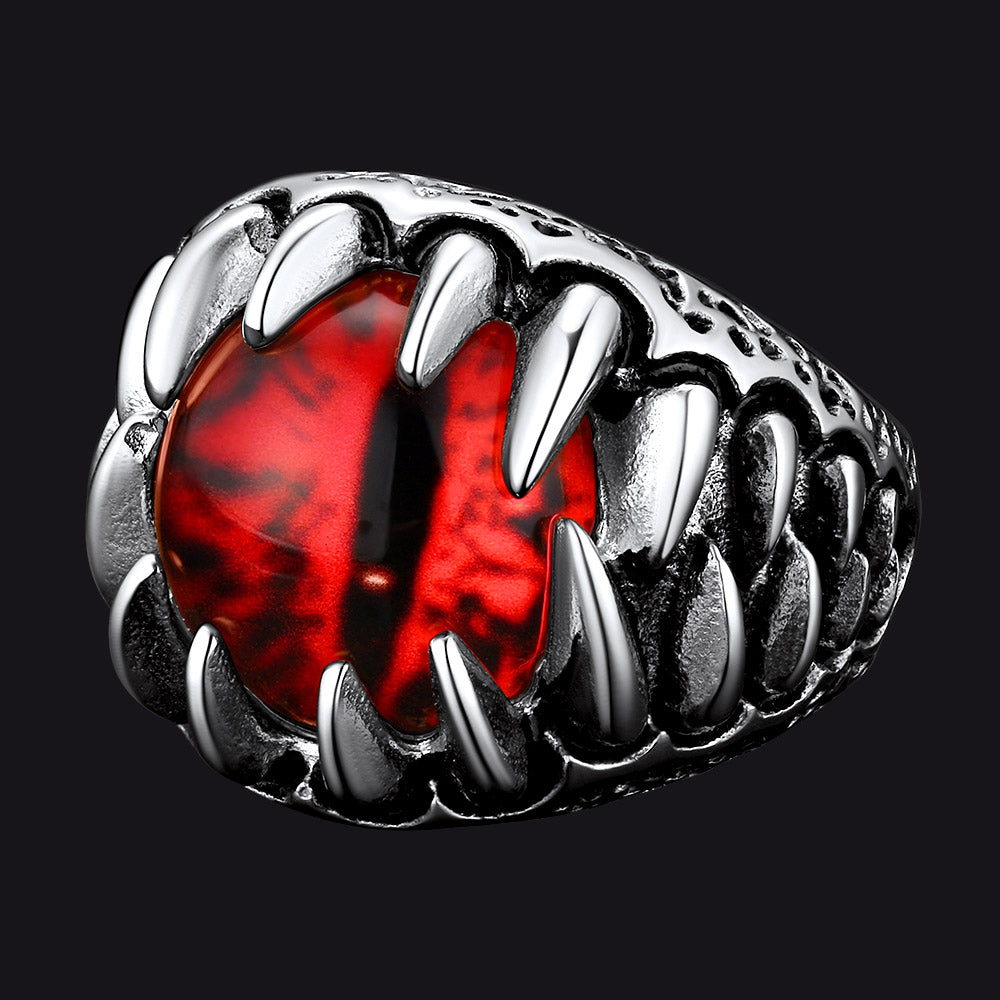 Gothic Dragon Teeth Red Evil Eyes Ring For Men