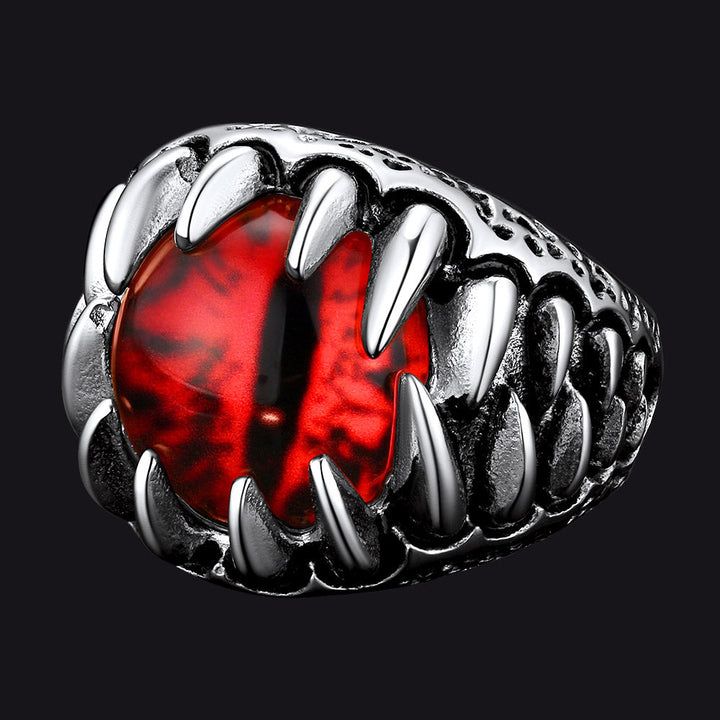 Gothic Dragon Teeth Red Evil Eyes Ring For Men
