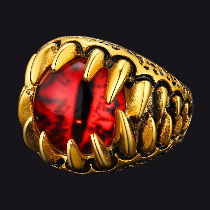 Gothic Dragon Teeth Red Evil Eyes Ring For Men