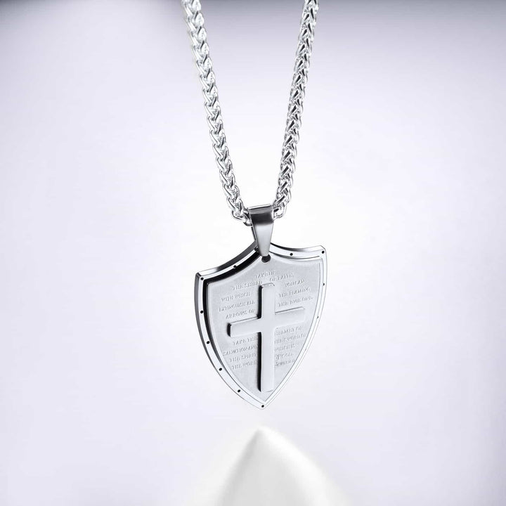 Bible Verse E-Ephesians 6:16-17 Cross Shield Necklace