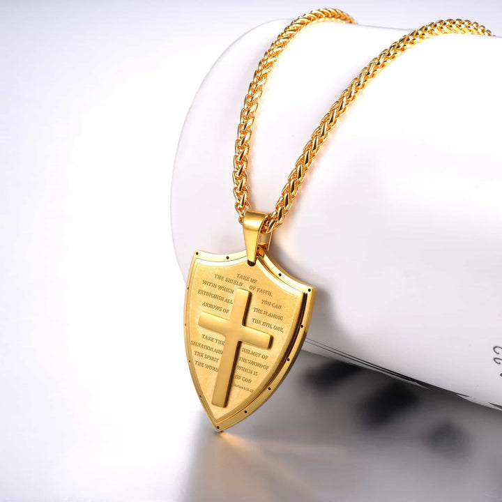 Bible Verse E-Ephesians 6:16-17 Cross Shield Necklace