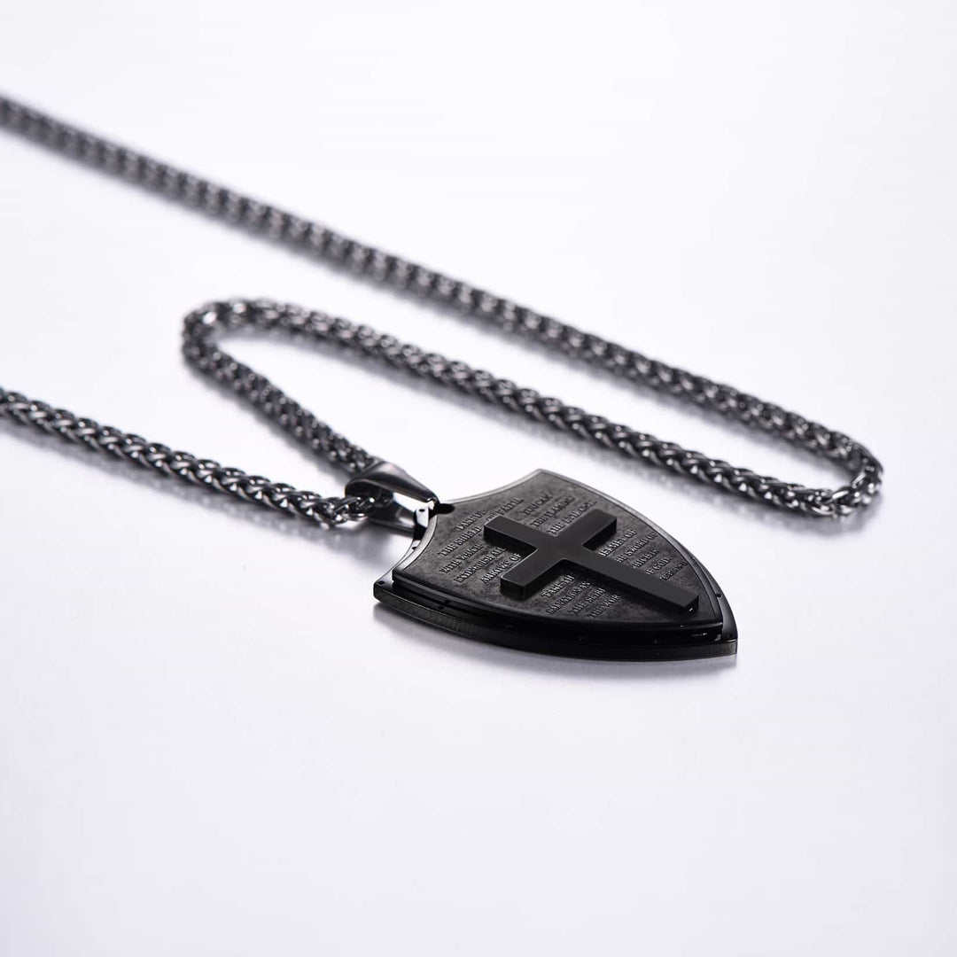 Bible Verse E-Ephesians 6:16-17 Cross Shield Necklace