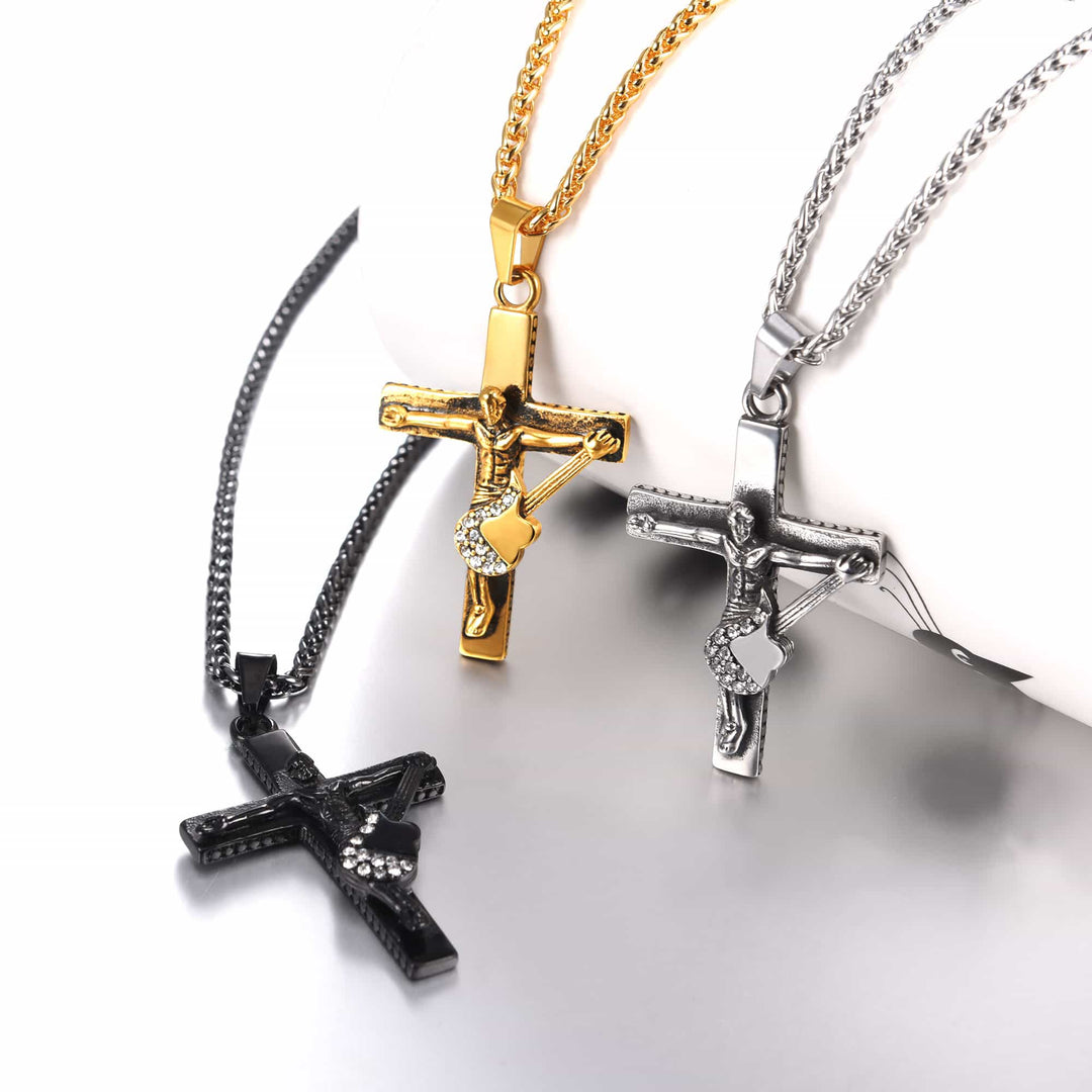 Guitar Jesus Cross Necklace Pendant for Men