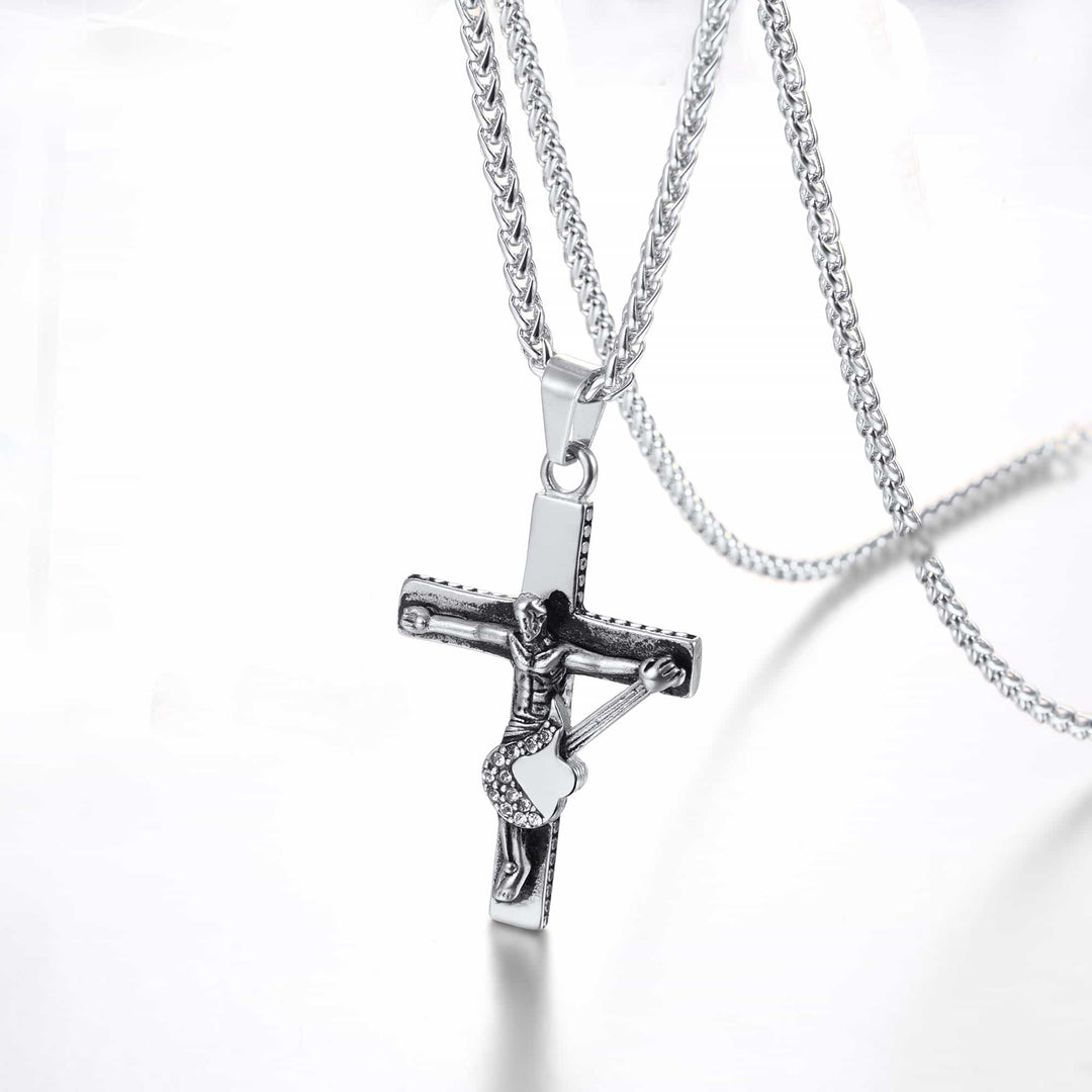 Guitar Jesus Cross Necklace Pendant for Men