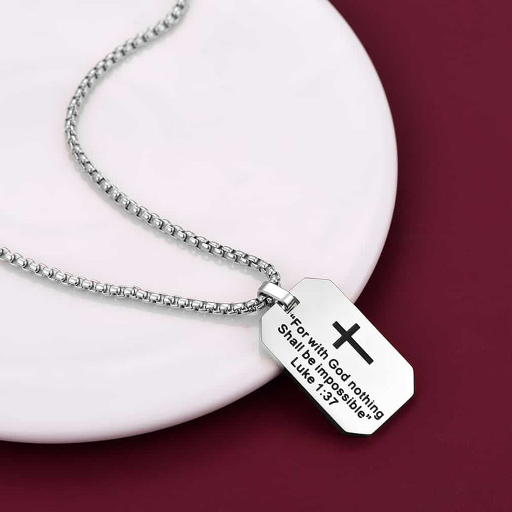 Christian Luke 1:37 Dog Tag Necklace for Men/Women