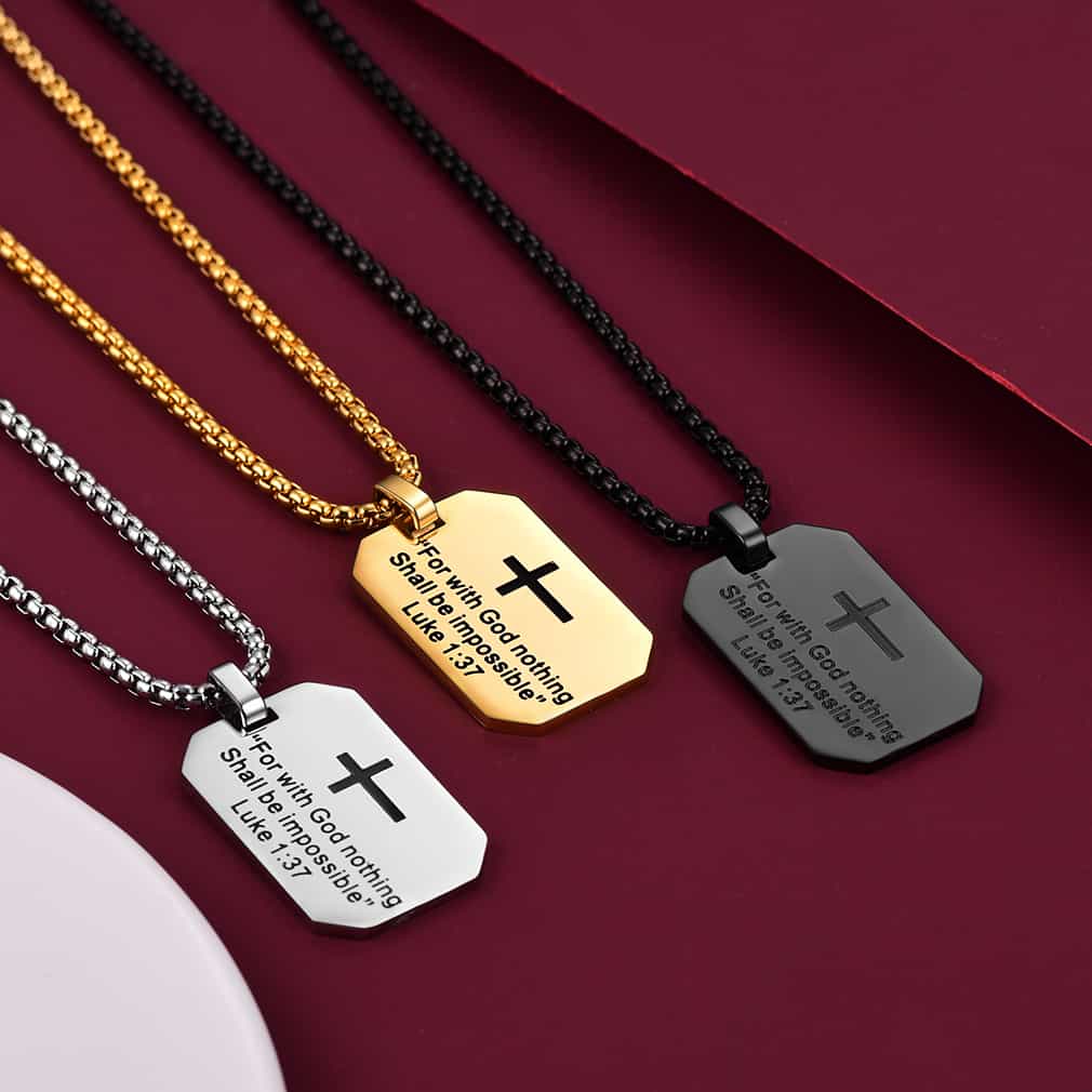 Christian Luke 1:37 Dog Tag Necklace for Men/Women
