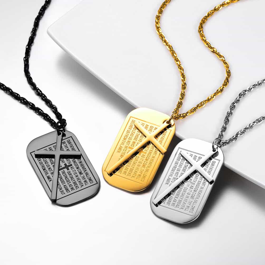 Christian Dog Tag Pendant with Cross Necklace For Men