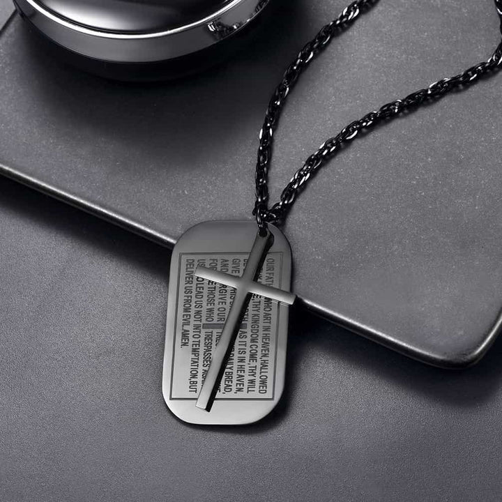Christian Dog Tag Pendant with Cross Necklace For Men