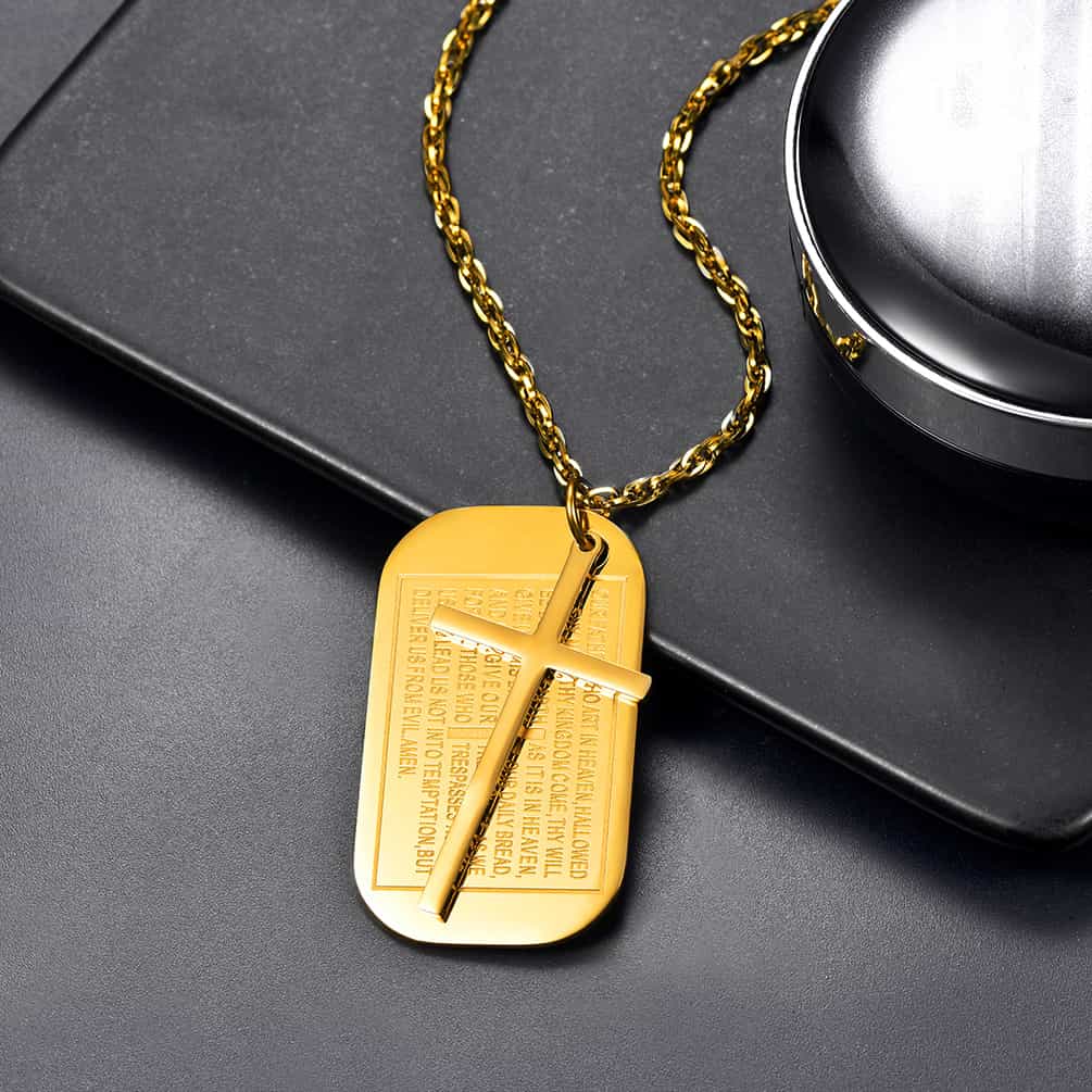 Christian Dog Tag Pendant with Cross Necklace For Men