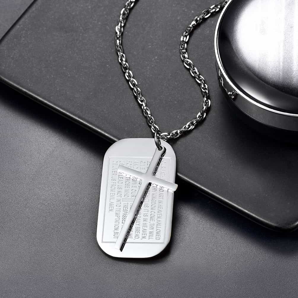 Christian Dog Tag Pendant with Cross Necklace For Men