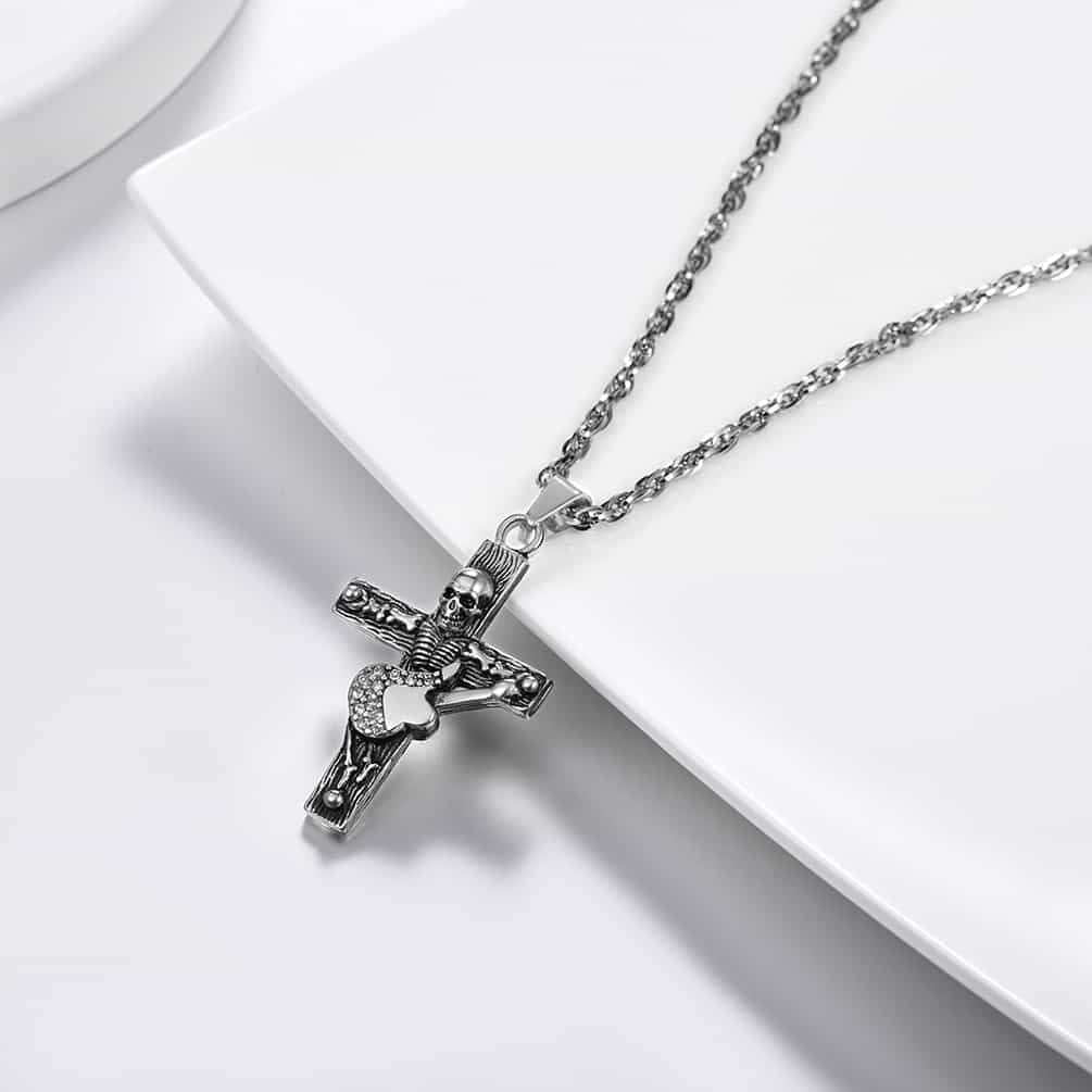 Punk Skull Guitar Cross Necklace for Men