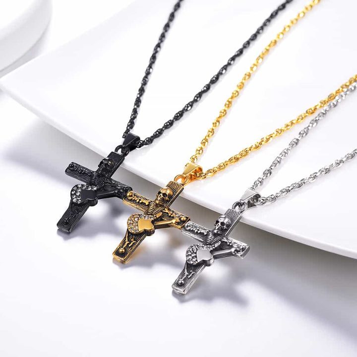 Punk Skull Guitar Cross Necklace for Men