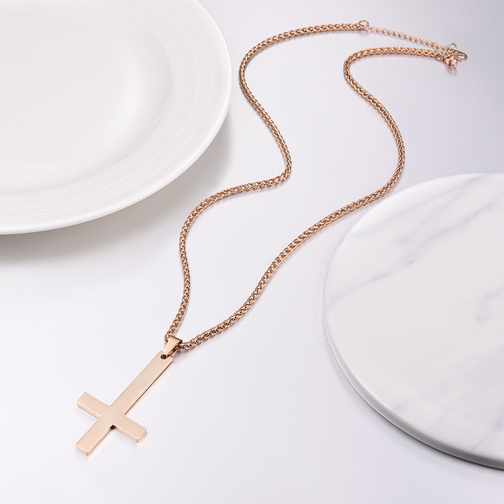 Stainless Steel Inverted Cross Pendant Necklace for Men Women