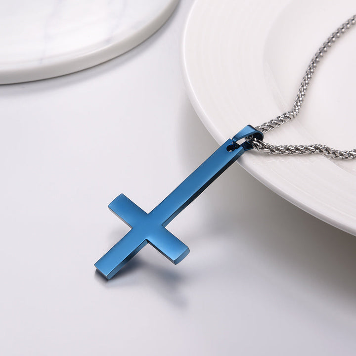 Stainless Steel Inverted Cross Pendant Necklace for Men Women