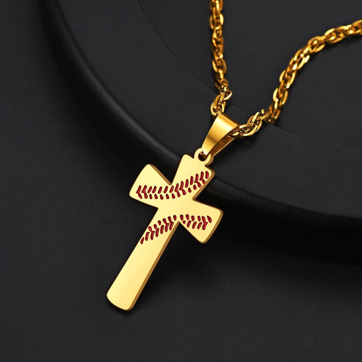 Engraved Sport Baseball Cross Necklace Pendant for Men Women