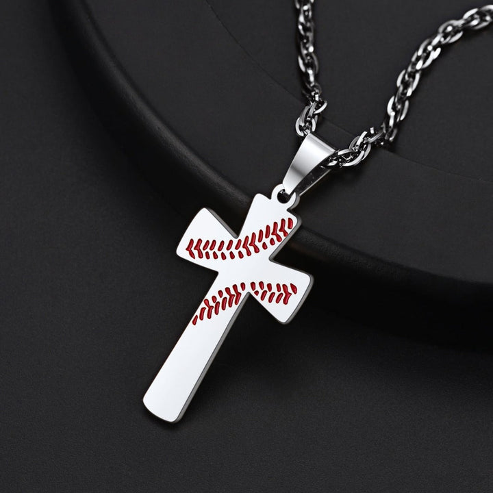 Engraved Sport Baseball Cross Necklace Pendant for Men Women