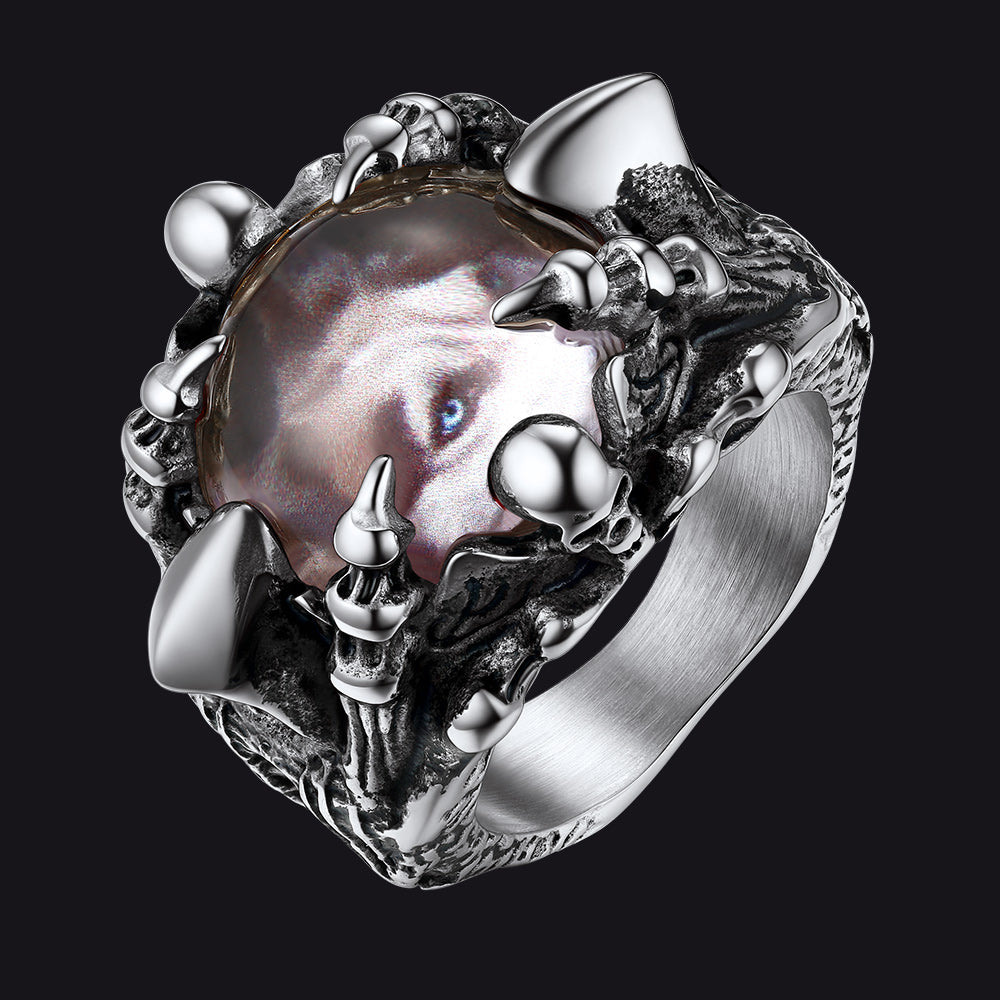 Customized Gothic Photo Dragon Claw Ring with Picture For Men