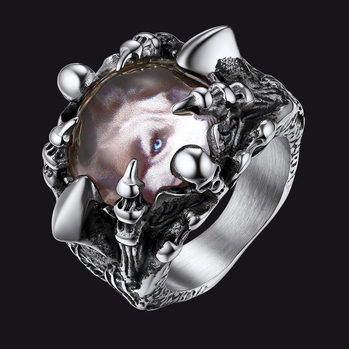 Customized Gothic Photo Dragon Claw Ring with Picture For Men