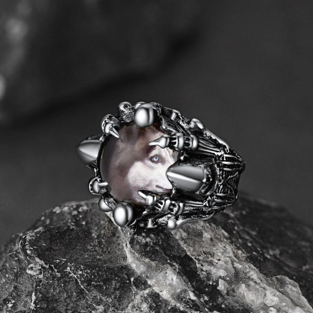 Customized Gothic Photo Dragon Claw Ring with Picture For Men